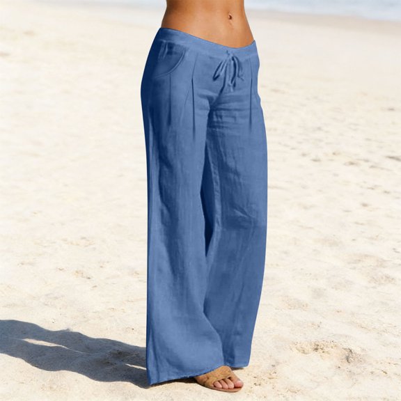 Timegard Pants for Women Cotton Linen Summer Drawstring Loose Lightweight Ruched Travel Lounge Pants
