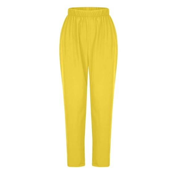 Timegard Pants for Women Elastic High Waist Tapered Leg Solid Color Pants Work Office Casual Trousers