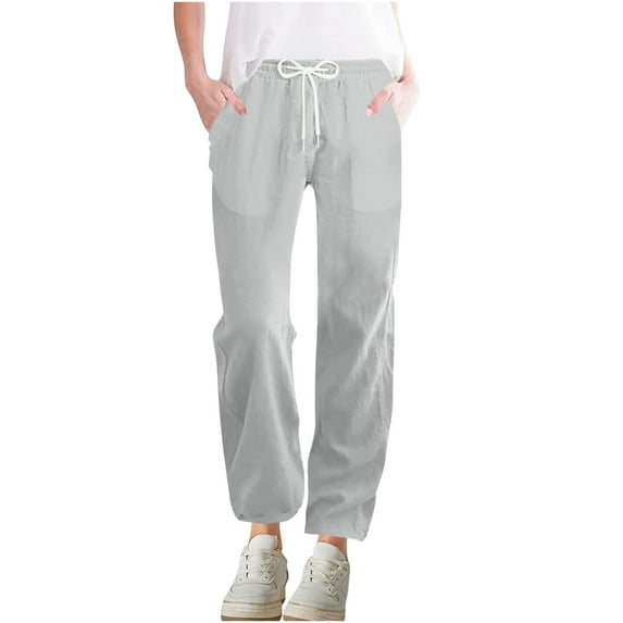 Timegard Pants for Women Elastic Waist Drawstring Straight Leg Solid Color Casual Loose Pants with Pockets