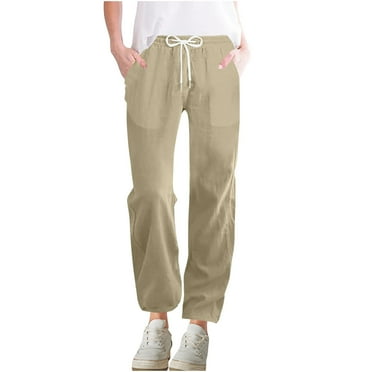 Timegard Pants for Women Elastic Waist Drawstring Straight Leg Solid Color Casual Loose Pants with Pockets