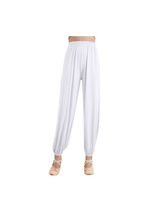 Pants for Women Ruched Baggy Stretch Elastic High Waist Casual Workout Yoga Pants for Dance(XXXL,White)