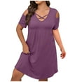 thumbnail image 1 of Timegard Plus Size Dresses for Women Summer Cold Shoulder V Neck Short Sleeve Casual Loose Comfy Dresses, 1 of 6