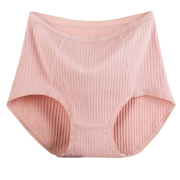 Timegard Plus Size Panties for Women Ribbed High Waist Full Coverage Comfort Briefs Solid Color Underwear