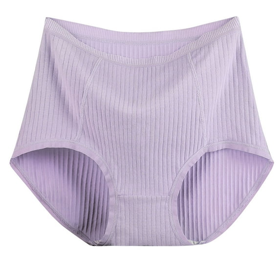 Timegard Plus Size Panties for Women Ribbed High Waist Full Coverage Comfort Briefs Solid Color Underwear