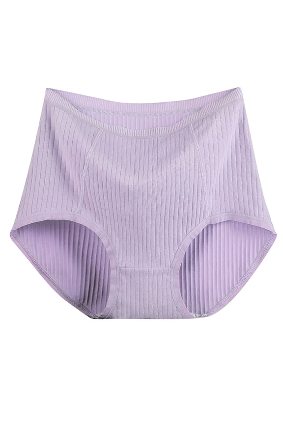 Plus Size Panties for Women Ribbed High Waist Full Coverage Comfort Briefs Solid Color Underwear