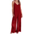 thumbnail image 1 of Timegard Plus Size Rompers for Women Deep V Neck Spaghetti Strap Ribbed Wide Leg Loose Comfy Jumpsuit, 1 of 6