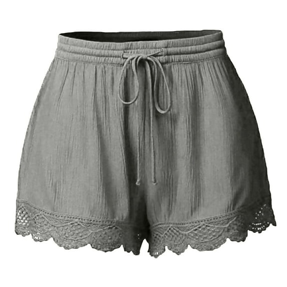 Timegard Plus Size Shorts for Women 2pc Drawstring Elastic Waist Lace Solid Color Casual Loose Shorts