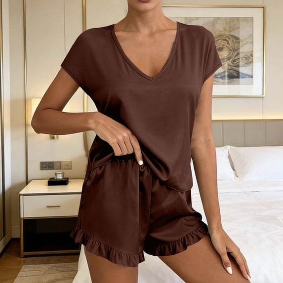 2 Piece Sets for Women Summer Pajamas V Neck Cap Sleeve Tee Cute Shorts Pjs Outfits Casual Loose Sleepwear