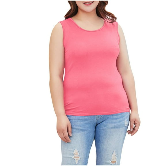 Timegard Plus Size Top for Women Scoop Neck Comfy Soft Solid Color Casual Sleepwear Pajamas Tank Top