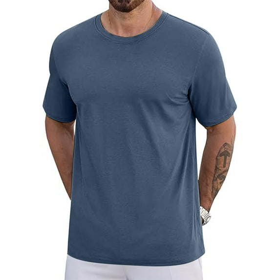 Timegard Plus Size Tops for Men Crewneck Solid Color Drop Shoulder Short Sleeve Loose Running Tee Shirts