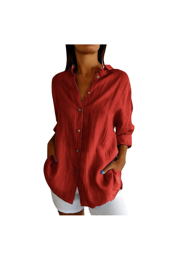 Plus Size Tops for Women Button down Shirts Long Sleeve Lapel V Neck Blouse Lightweight Tops
