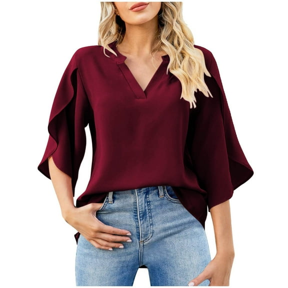Timegard Plus Size Tops for Women Round Neck Half Neck Solid Color Tee Tops Casual Slim Fitting Blouse