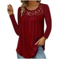 thumbnail image 1 of Timegard Plus Size Tops for Women Round Neck Lace Ruched Blouse Fall Casual Comfy Loose Shirts Tops, 1 of 1