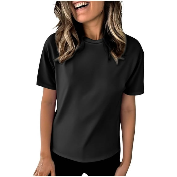 Timegard Plus Size Tops for Women Short Sleeve Crewneck Drop Shoulder Comfy Casual Solid Color Tshirts