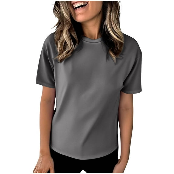 Timegard Plus Size Tops for Women Short Sleeve Crewneck Drop Shoulder Comfy Casual Solid Color Tshirts