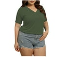 thumbnail image 1 of Timegard Plus Size Tops for Women Summer Casual Side Split V Neck Fitting Comfy Blouse Short Sleeve Tee, 1 of 7