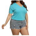 thumbnail image 1 of Timegard Plus Size Tops for Women Summer Casual Side Split V Neck Fitting Comfy Blouse Short Sleeve Tee, 1 of 5
