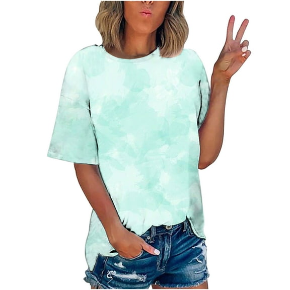Timegard Plus Size Tops for Women Tie Dye Drop Shoulder Cute Comfy Blouse Casual Short Sleeve Tee Shirts