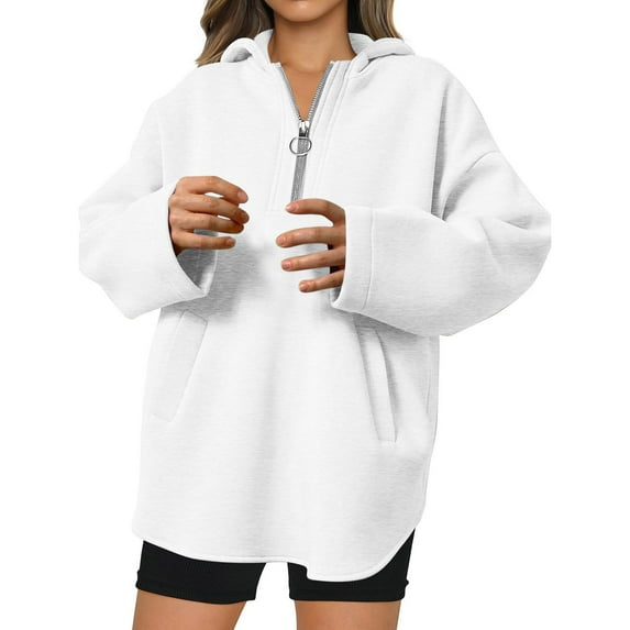 Timegard Quarter Zip Pullover Women Drop Shoulder Sweatshirts Fall Fashion Comfy Hoodies with Pockets