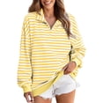 thumbnail image 1 of Timegard Quarter Zipper Pullover for Women Striped Lapel V Neck Casual Loose Oversized Pullover Tops, 1 of 5