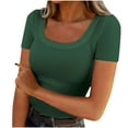 thumbnail image 1 of Timegard Ribbed Top for Women Square Neck Short Sleeve Slim Fitting Comfy Going out Top Summer Casual, 1 of 5