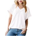 thumbnail image 1 of Timegard Ribbed Tops for Women Drop Shoulder V Neck Loose Comfy Casual Blouse Knit Top Summer Fashion, 1 of 8