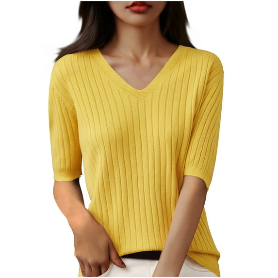 Timegard Ribbed Tops for Women Square Neck Short Sleeve Slim Tee Casual Going out Comfy Tops Solid Color