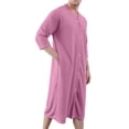 thumbnail image 1 of Timegard Robe for Men V Neck Long Sleeve Bathrobe Loose Button down Nightgown Comfy Mid Long Pajamas, 1 of 2