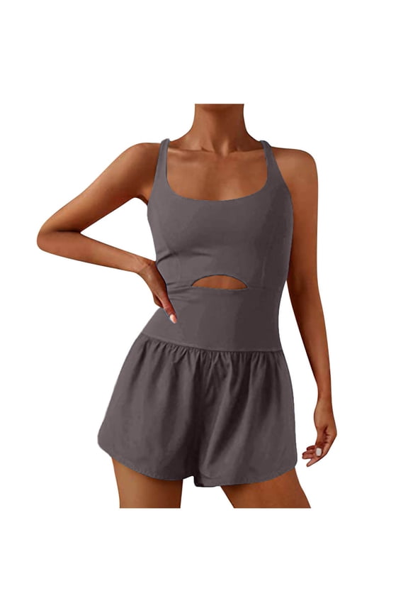 Rompers for Women Athletic Back Crisscross Sleeveless Scoop Neck Short Bodysuit Workout Gym