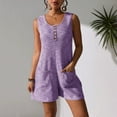 thumbnail image 1 of Timegard Rompers for Women Summer Travel Fitting Round Neck Sleeveless Short Jumpsuit with Pockets, 1 of 6