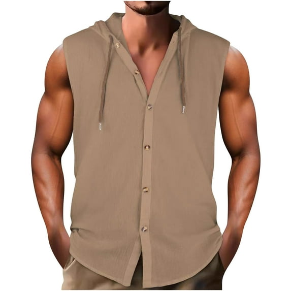Timegard Shirts for Men Button up Sleeveless Hoodies Solid Color Casual Loose Tank Top Summer Fashion