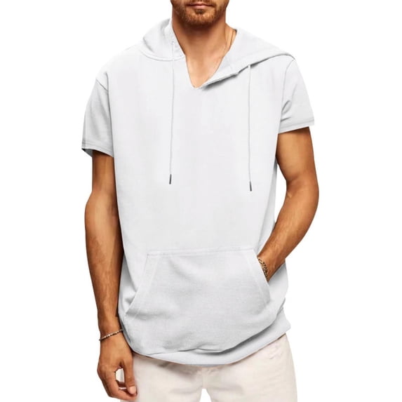Timegard Shirts for Men Drawstring Hoodies Pullover Short Sleeve Fitting Comfy Sweatshirts with Pocket