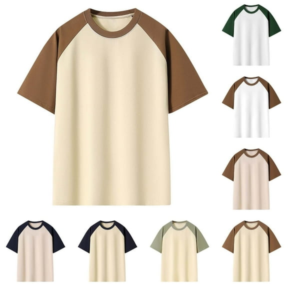 Timegard Shirts for Men Drop Shoulder Crewneck Tee Shirts Loose Casual Color Block Short Sleeve Tops