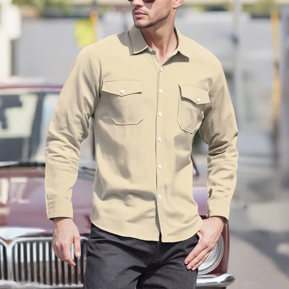Timegard Shirts for Men Fall Long Sleeve Button down Shirts Fitting Lightweight Work Casual Tops with Pockets