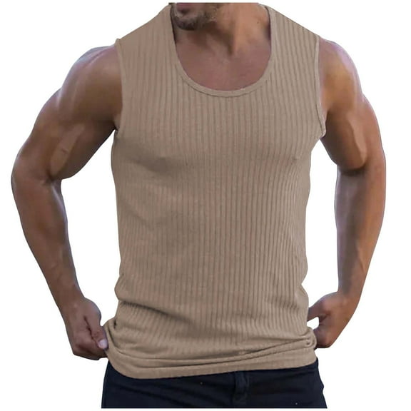 Timegard Shirts for Men Ribbed Round Neck Sleeveless Comfy Solid Color Tee Casual Workout Gym Tank Top