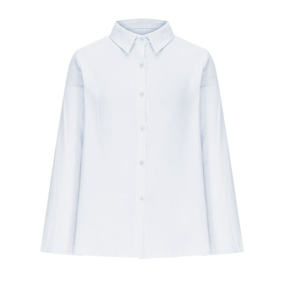 Timegard Shirts for Women Lapel Neck Button up Long Sleeve Loose Blouse Casual Solid Color Work Tee Tops