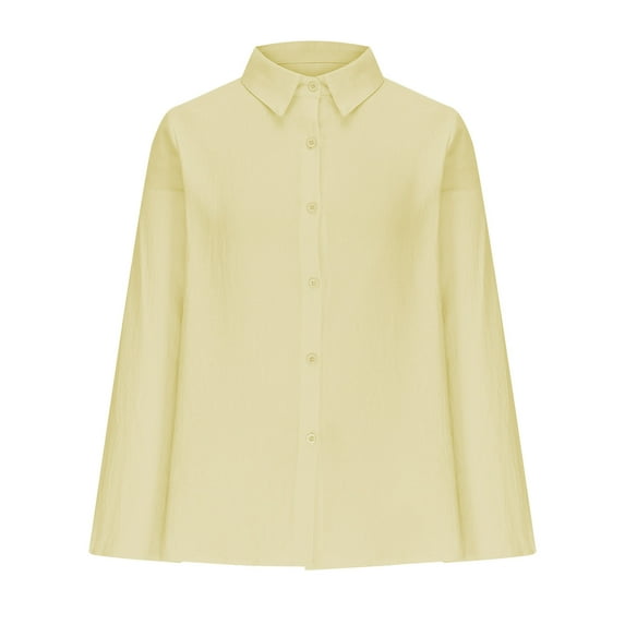 Timegard Shirts for Women Lapel Neck Button up Long Sleeve Loose Blouse Casual Solid Color Work Tee Tops