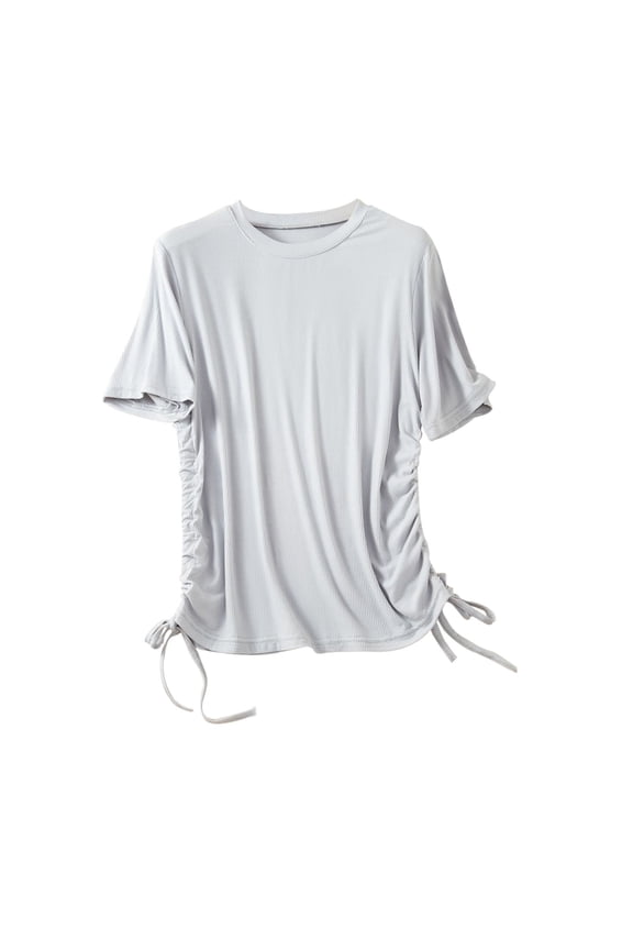 Shirts for Women Short Sleeve Crew Neck Ribbed Side Drawstring Loungewear Comfy Pajamas Top