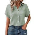 thumbnail image 1 of Timegard Shirts for Women Summer Button down Roll Short Sleeve Lightweight Casual Loose Blouse Tops, 1 of 5