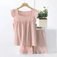 thumbnail image 1 of Timegard Short Sets for Women 2 Piece Ruffle Sleeve Tank Tops Shorts Pajamas Outfits Summer Loose Homewear, 1 of 5