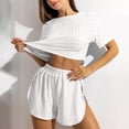thumbnail image 1 of Timegard Short Sets for Women Eyelet Cropped Short Sleeve Tops Petal Leg Shorts Casual Loose Comfy Summer Outfits, 1 of 5
