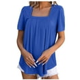 thumbnail image 1 of Timegard Short Sleeve Tops for Women Square Neck Ruched Lightweight Summer Dressy Casual Loose Shirt Top, 1 of 3