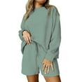 thumbnail image 1 of Timegard Shorts Sets for Women Long Sleeve Crewneck Pullover Wide Leg Shorts Fall Trend Loose Outfits, 1 of 5