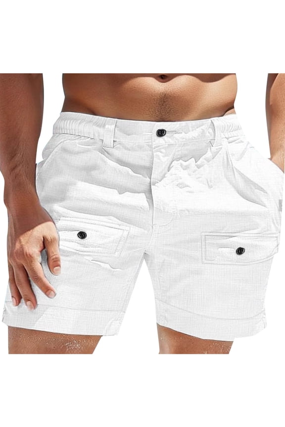 Shorts for Men Low Elastic Waist Button Lightweight Short Casual Solid Color Cargo Shorts