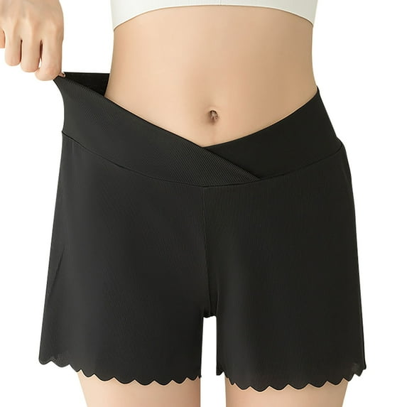 Timegard Shorts for Women Crisscross High Waist Ruffle Solid Color Comfy Thin Shorts Under Dress Summer