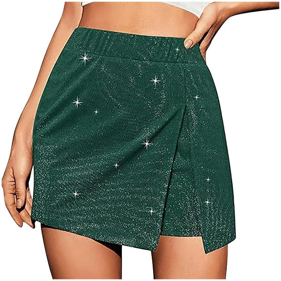 Timegard Shorts for Women Elastic High Waist Split Slim Fitting Skirts Shorts Sparkly Summer Casual