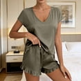 thumbnail image 1 of 2 Piece Sets for Women Summer Pajamas V Neck Cap Sleeve Tee Cute Shorts Pjs Outfits Casual Loose Sleepwear, 1 of 5
