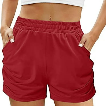 Timegard Shorts for Women Plus Size Ruched Elastic Waist Comfy Summer Casual Workout Shorts Solid Color