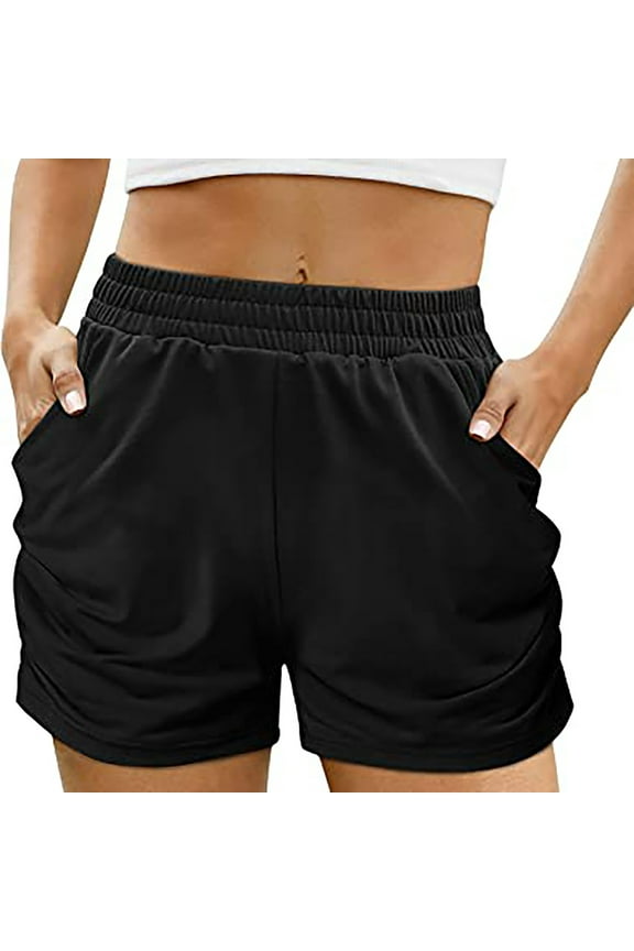 Shorts for Women Plus Size Ruched Elastic Waist Comfy Summer Casual Workout Shorts Solid Color