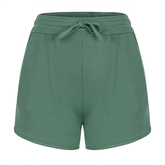 Timegard Shorts for Women Ribbed Elastic Waist Drawstring Comfy Sports Casual Workout Running Shorts
